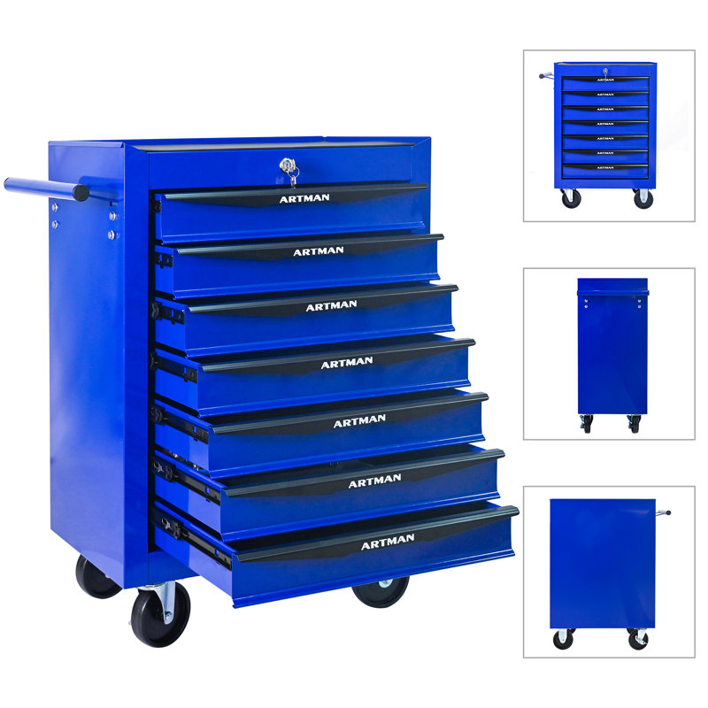 Coffre à outils roulant en métal avec 7 tiroirs, armoire à outils à 7 tiroirs de 20 po avec glissières à roulement à billes, coffre à outils en acier