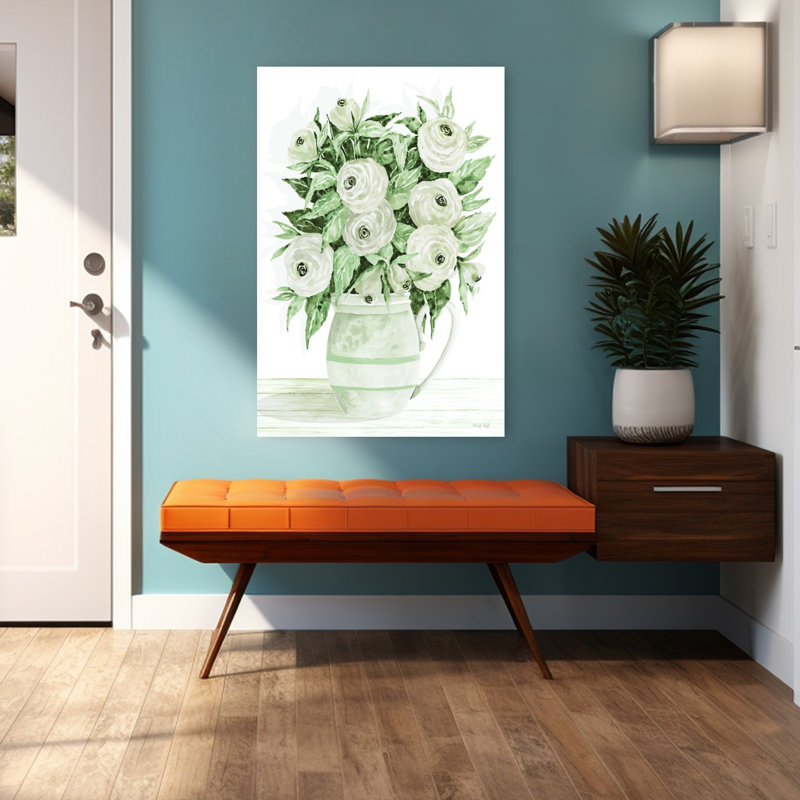 «Ranunculus Pitcher», art floral contemporain, H 48 po x l 32 po