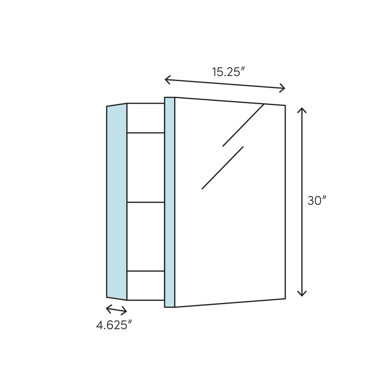 PL Series Recessed or Surface Mount Frameless 1 Door Medicine Cabinet with 3 Adjustable Shelves, Black, 30" x 19.25" x 3.75"