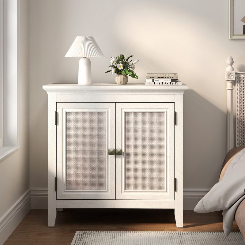 Armoire de rangement, armoire de cuisine avec portes en rotin, armoire d'appoint avec tablette de rangement réglable, armoire de rangement en bois pour couloir, salle à manger, salon