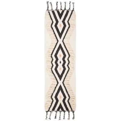 Ossineke Hand Knotted Wool/Cotton Southwestern Rug in Ivory/Black/Blue