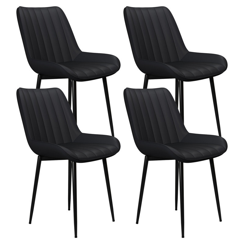 Dining Chairs Set Of 4, Modern High Back Pu Leather Upholstered Dining Room Chairs With Thick Cushions, Wide Padded Seat, Metal Legs For Kitchen, Living Room, Black