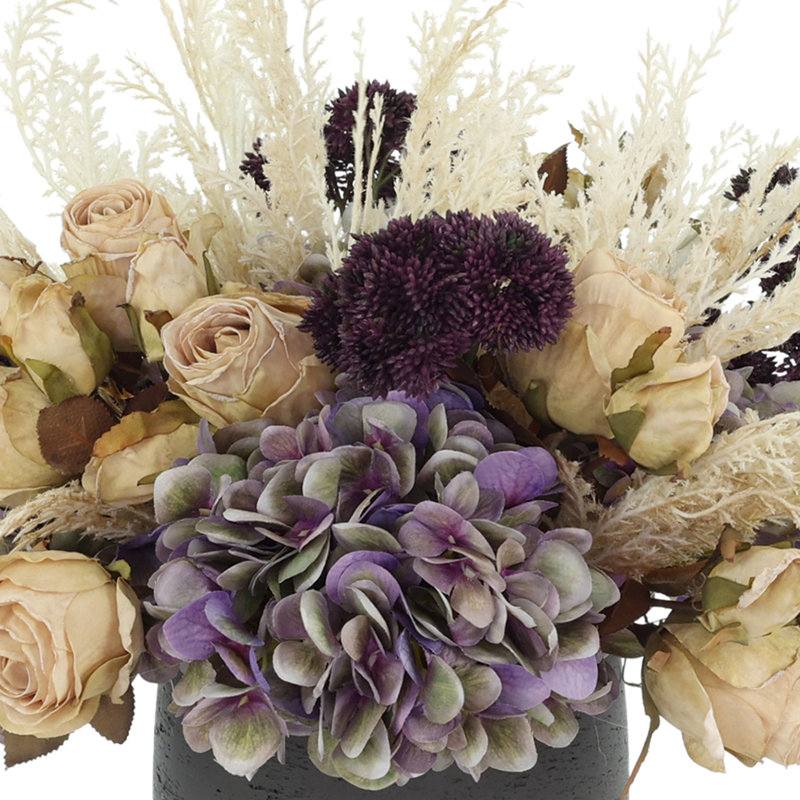 Fall Arrangement with Dried Roses, Hydrangeas and Sedum
