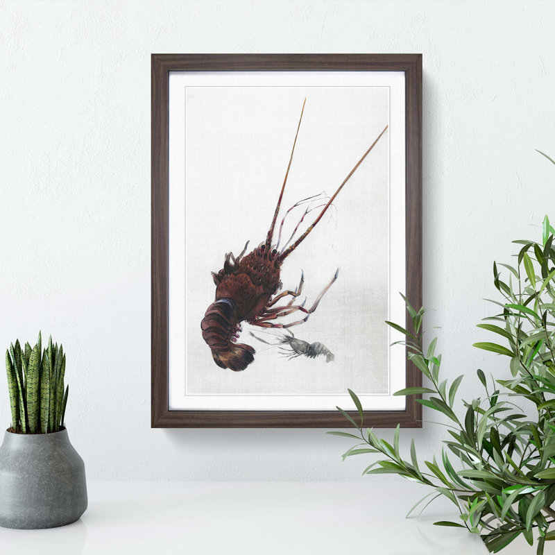 Crayfish by Watanabe Seitei - Picture Frame Painting Print, 48cm H x 36cm W x 2cm D, Walnut Framed