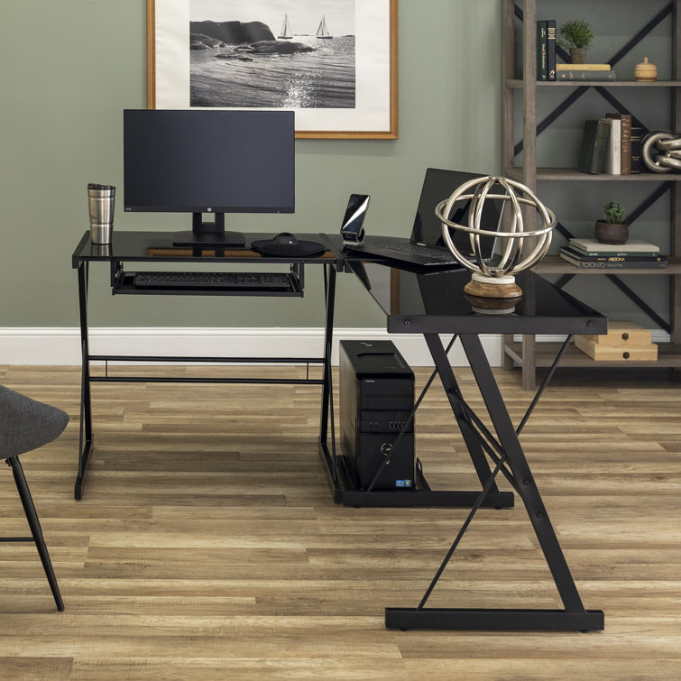 L-Shaped Glass Top Computer Desk
