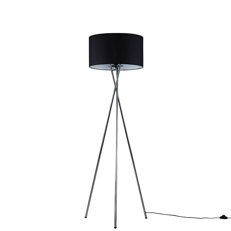 Misner 155cm Camden Tripod Floor Lamp with Large Reni Shade, Yes, Polished Chrome , Black & Chrome