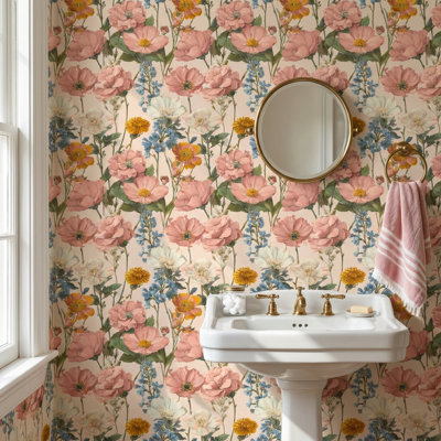 Panneau mural rétro amovible floral traditionnel