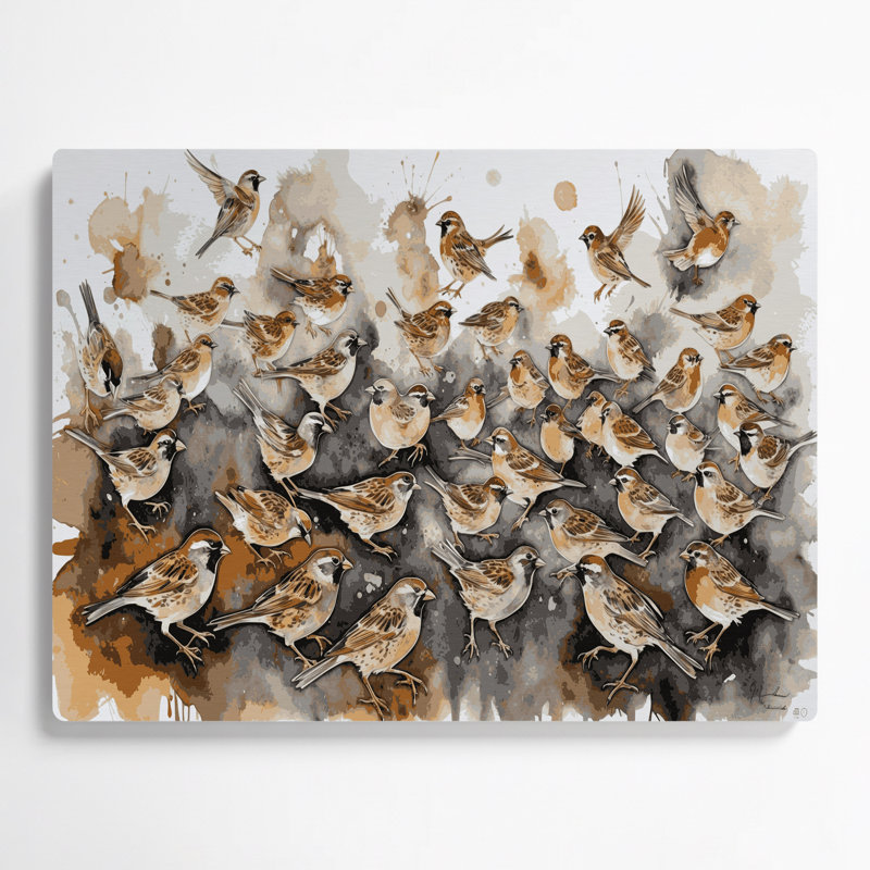 Art mural en métal beige Birds House, H 11 po x l 14 po