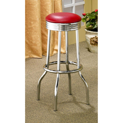 Tabouret de bar rouge de 2 personnes - Coussin et pieds lumineux pour les tabourets de salle à manger de style esthétique des années 1950 avec base brillante