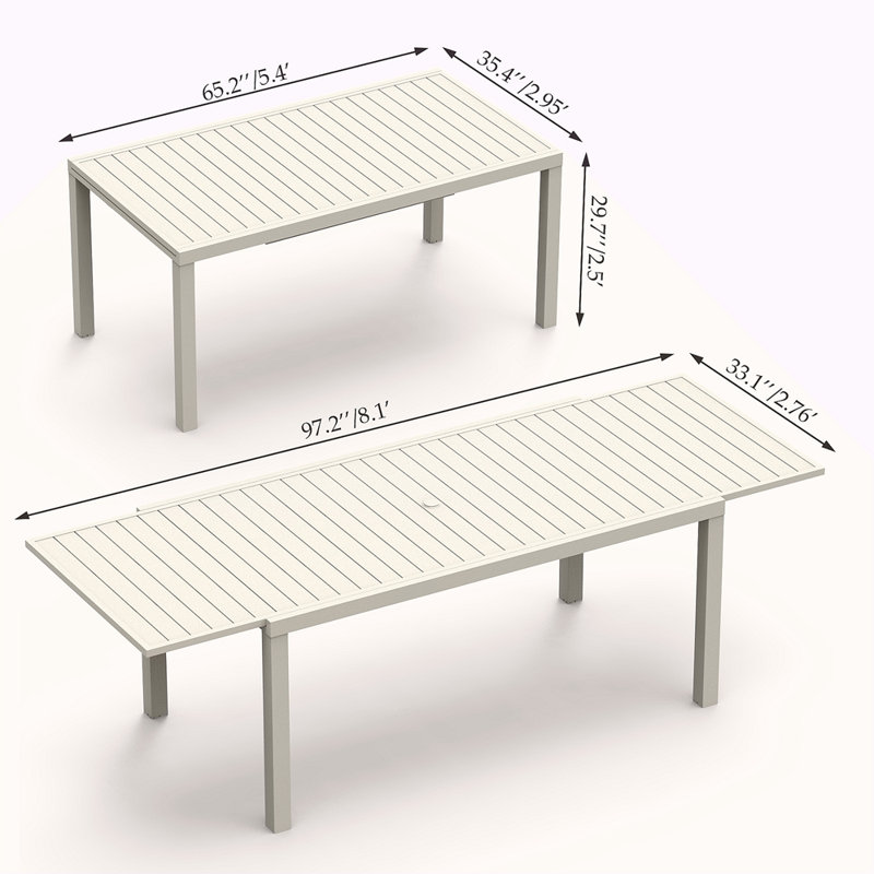Table de salle à manger extensible en aluminium 97,2 po L, Blanc
