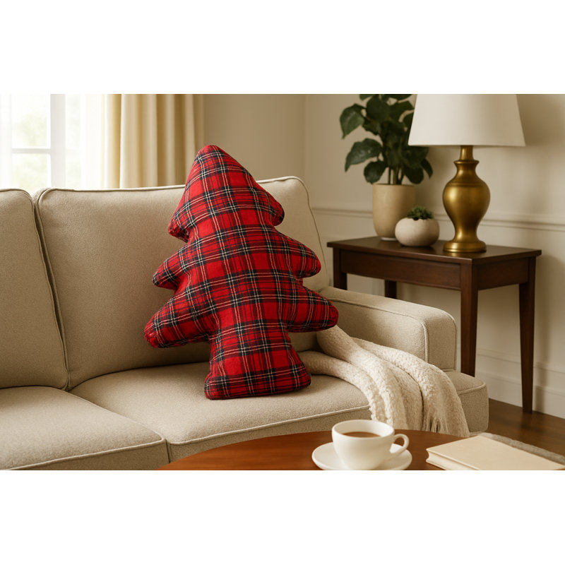 Coussin décoratif à motif d'arbre de Noël rouge en tissu écossais tartan rouge l 18 po x L 24 po, Rouge