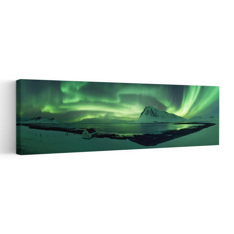 Northern Lights Winter Landscape Peaceful Serene Tranquil Landscape Nature, art mural, H 12 po x l 36 po