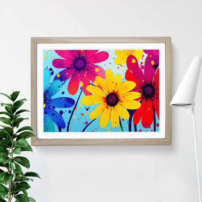 Daisy Flower Splash Vol.4 Abstract - Framed Print, 46cm H x 64cm W x 2cm D, Oak