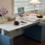 Bureau réglable en hauteur haut de gamme en cuir bleu et blanc 78,74 po Italian Light Luxury-129211687