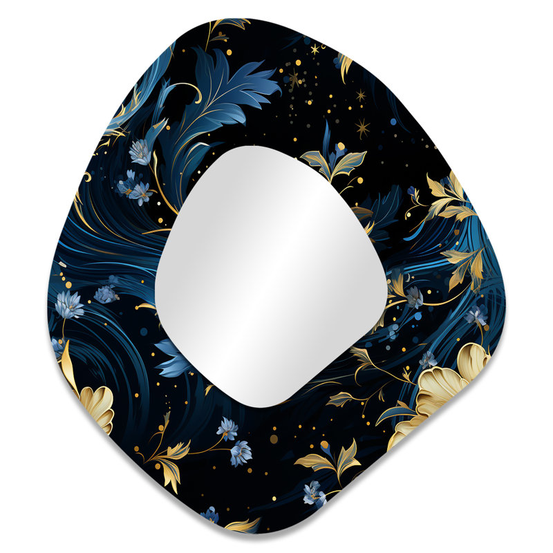 Grand miroir mural bohémien bleu et jaune, 35 po x 31 po