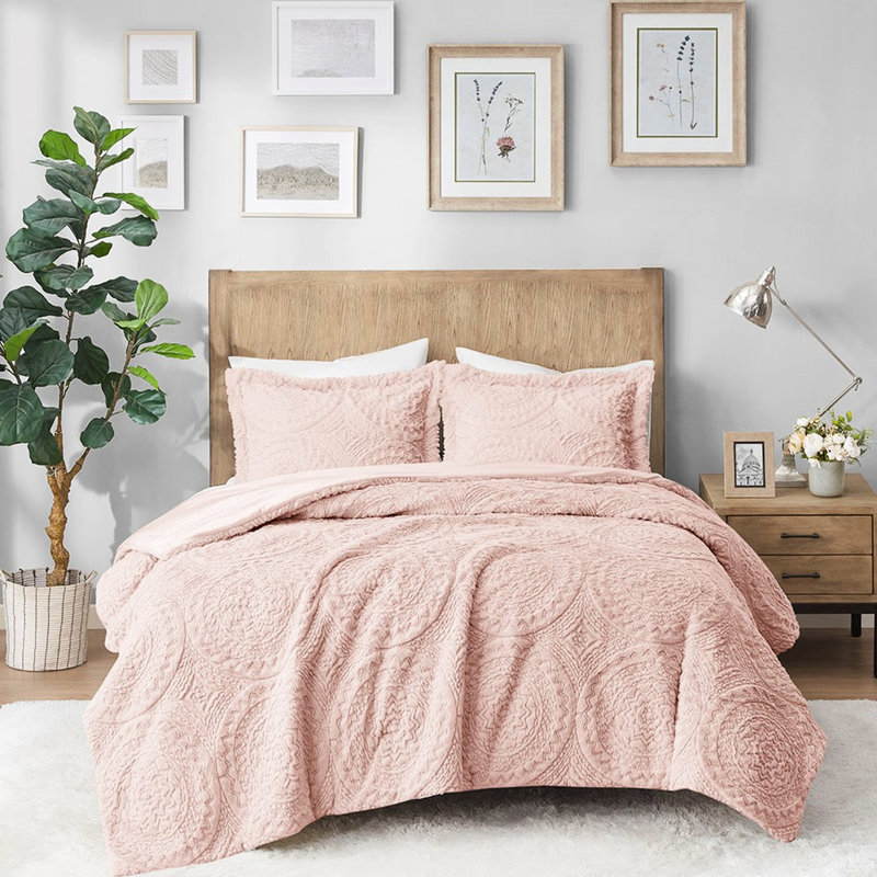 Édredon simple - Médaillon brodé en fausse fourrure, ultra, rosé avec médaillon en fourrure, rosé