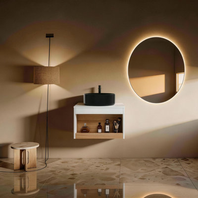 24" Wall-mounted Bathroom Vanity with Ceramic Sink and Open Storage Compartments