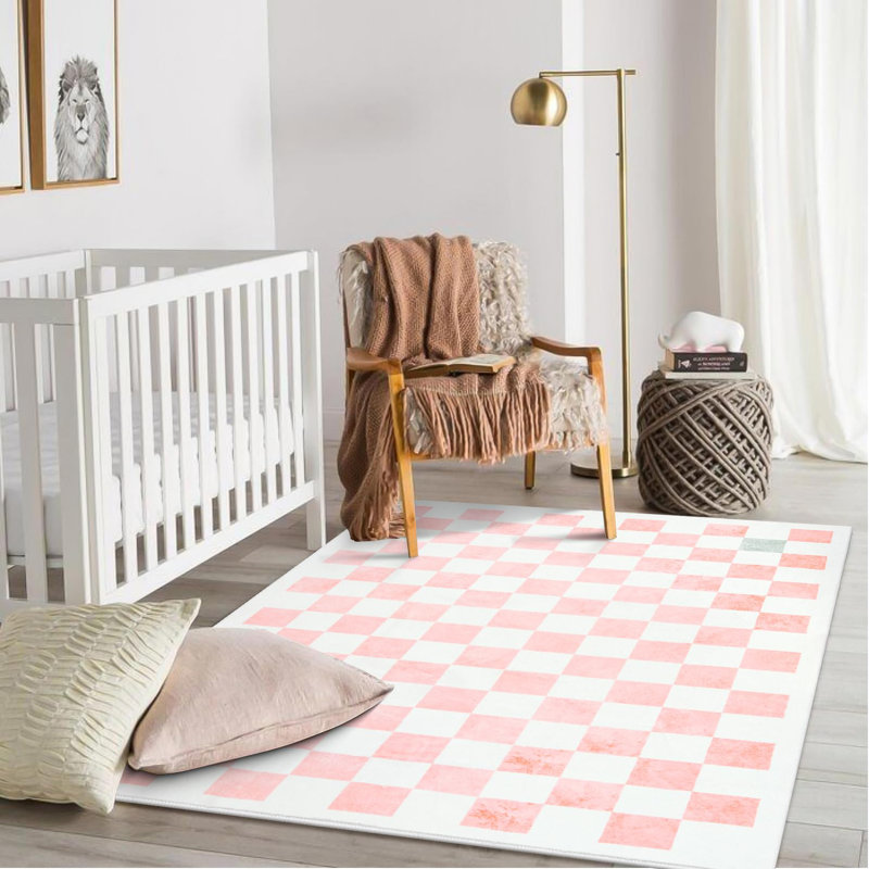  Tapis à carreaux en peluche - Accent géométrique moderne avec envers antidérapant