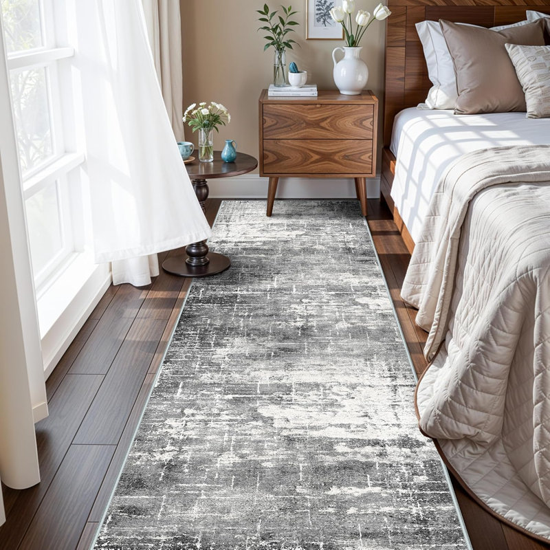 Washable Kitchen Runner Rug Non-Slip, Black/Grey, 2' x 8'