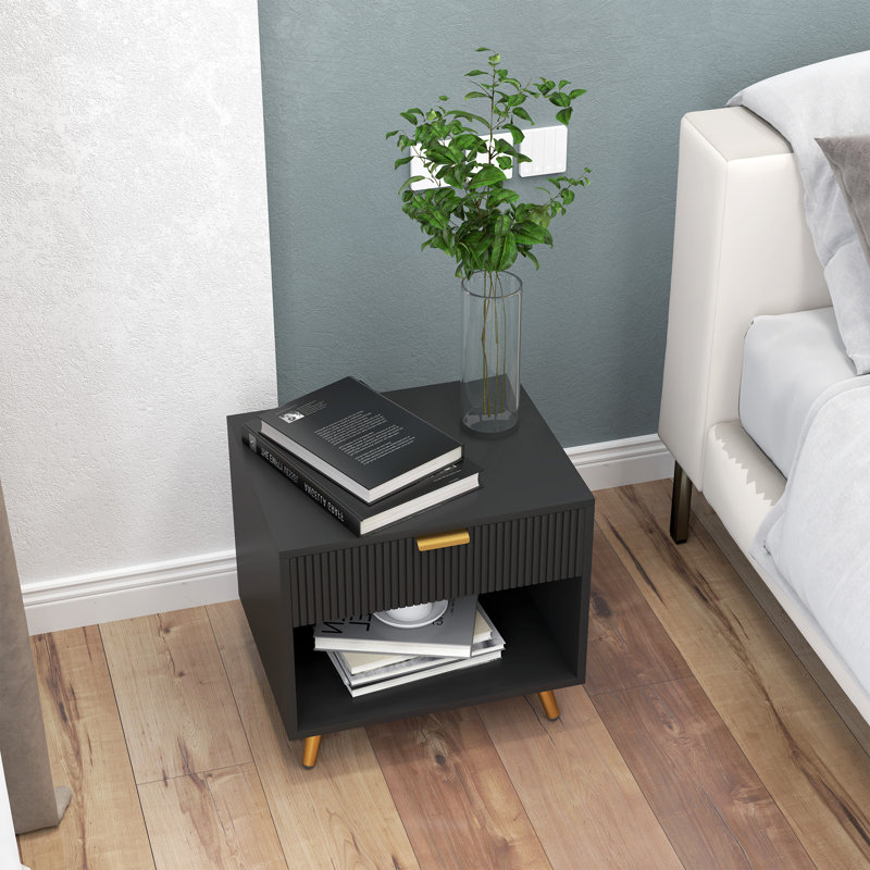 Aleene 50cm W Bedside Table, Black