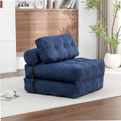 Canapé-lit pliant, canapé-lit convertible avec matelas pliable avec coussin de dossier, support de canapé-lit pliant portatif et canapé-lit confortable pour le salon, bleu foncé, simple
