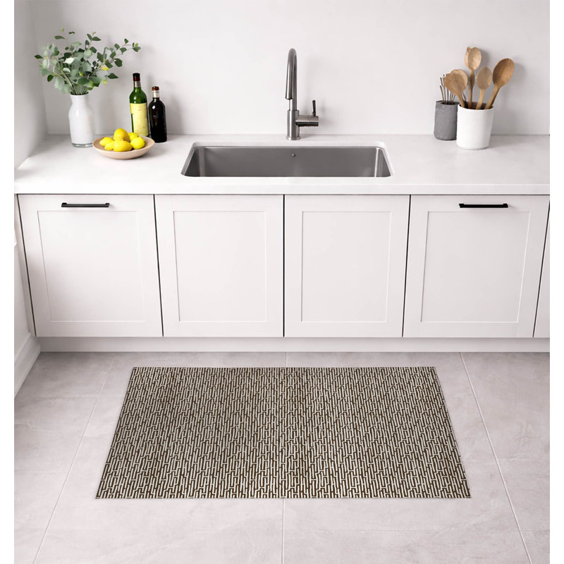 Tapis de cuisine Twilight Labyrinth, Rectangle 2' x 3', Motif géométrique brun moka