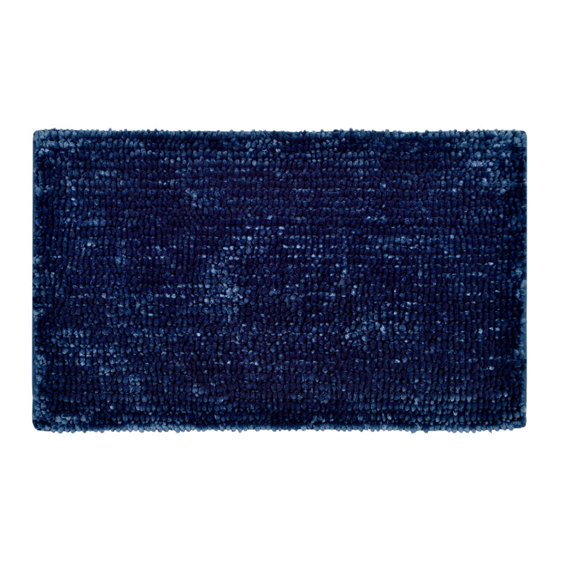 Margot Velvet Chenille Bobble Bath Mat, Navy