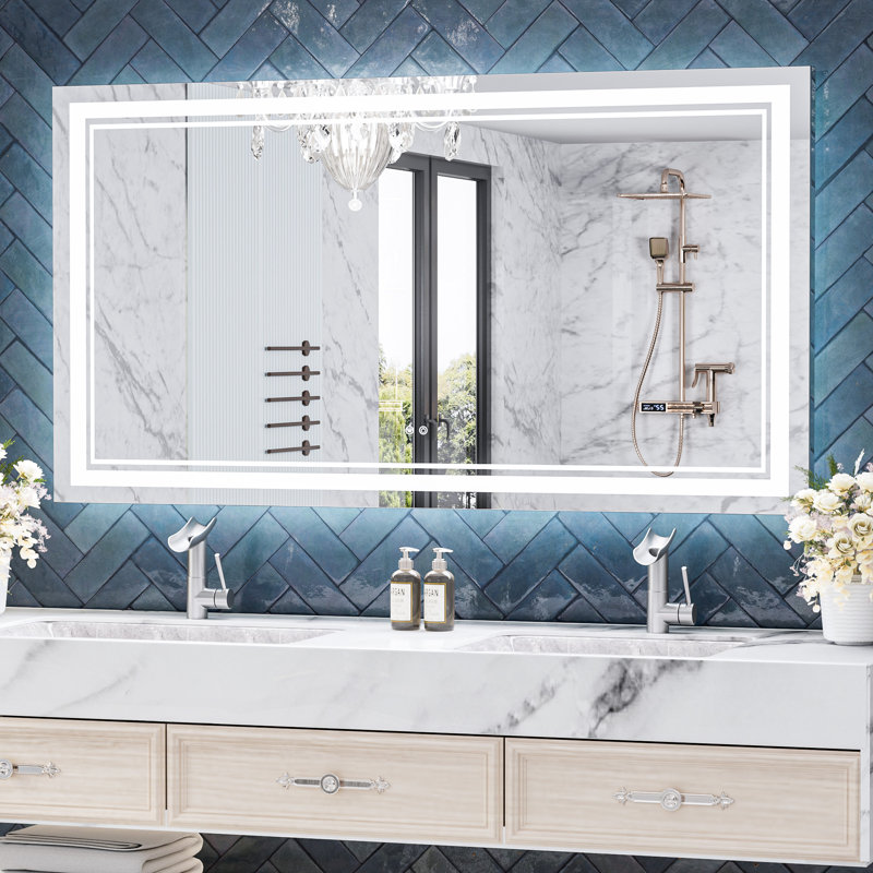 Johnn LED Lighted Bathroom Vanity Mirror 3 Color Dimmable Light & Anti-fog Wall Mirror, 30" x 55"