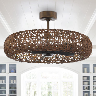 Ventilateur de plafond en rotin 35 "avec lumières DEL à intensité variable et télécommande