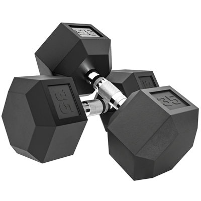2 haltères hexagonales en caoutchouc de 35 lb pour l'entraînement physique, noir