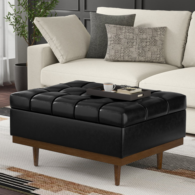 Repose-pieds de rangement pour table basse avec dessus relevable et pieds en bois massif Mariah, Noir