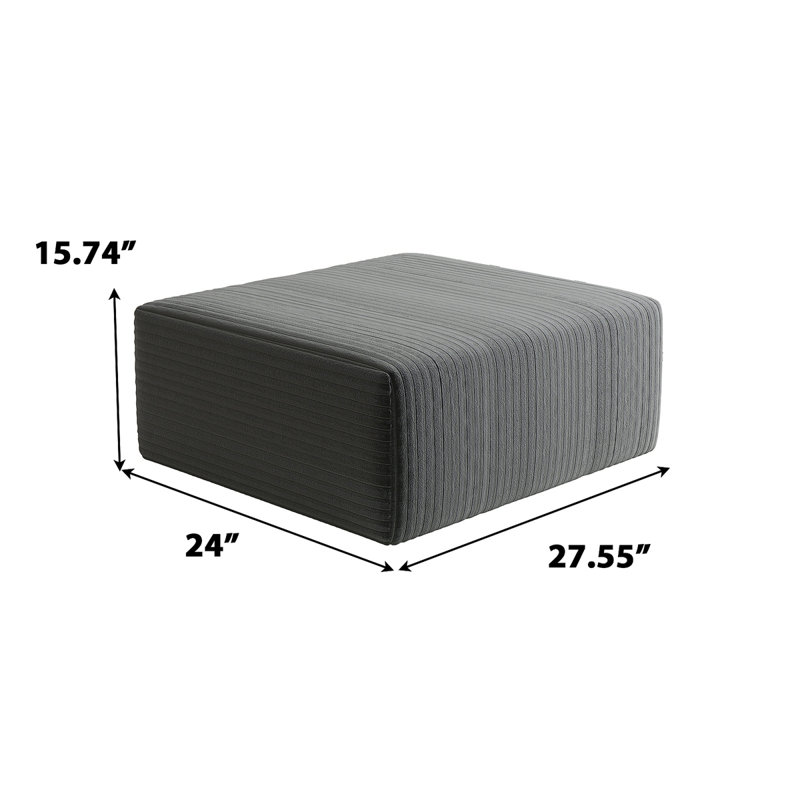 27.55" Plush Corduroy Ottoman - Upholstered Cloud Footrest For Boxed Boneless Couch & Modular Sectional Couches, Compressed Memory Foam, No Assembly Required, Grey