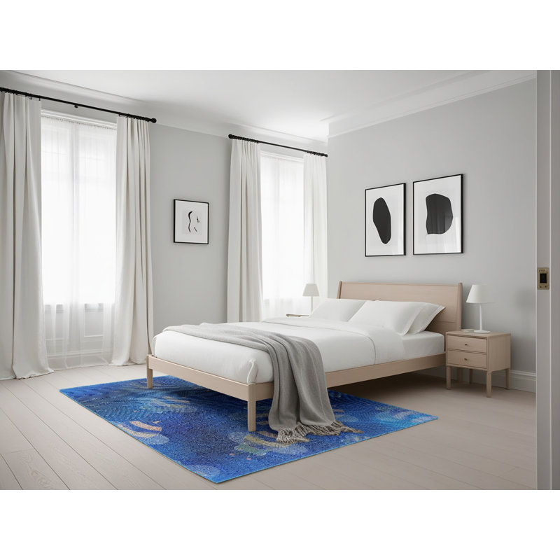 Tapis décoratif bleu Kavita, Rectangle 5 pi x 7 pi