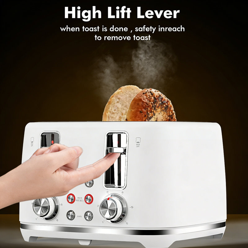 Jesslyn 4 slice Toaster,Extra Wide slots,retro stainless, white