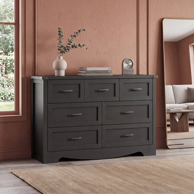 Rustic 7-Drawer Dresser, 47.2"Modern Minimalist MDF Chest with Anti-Tip Design, Compact Storage Cabinet for Bedroom & Living Room