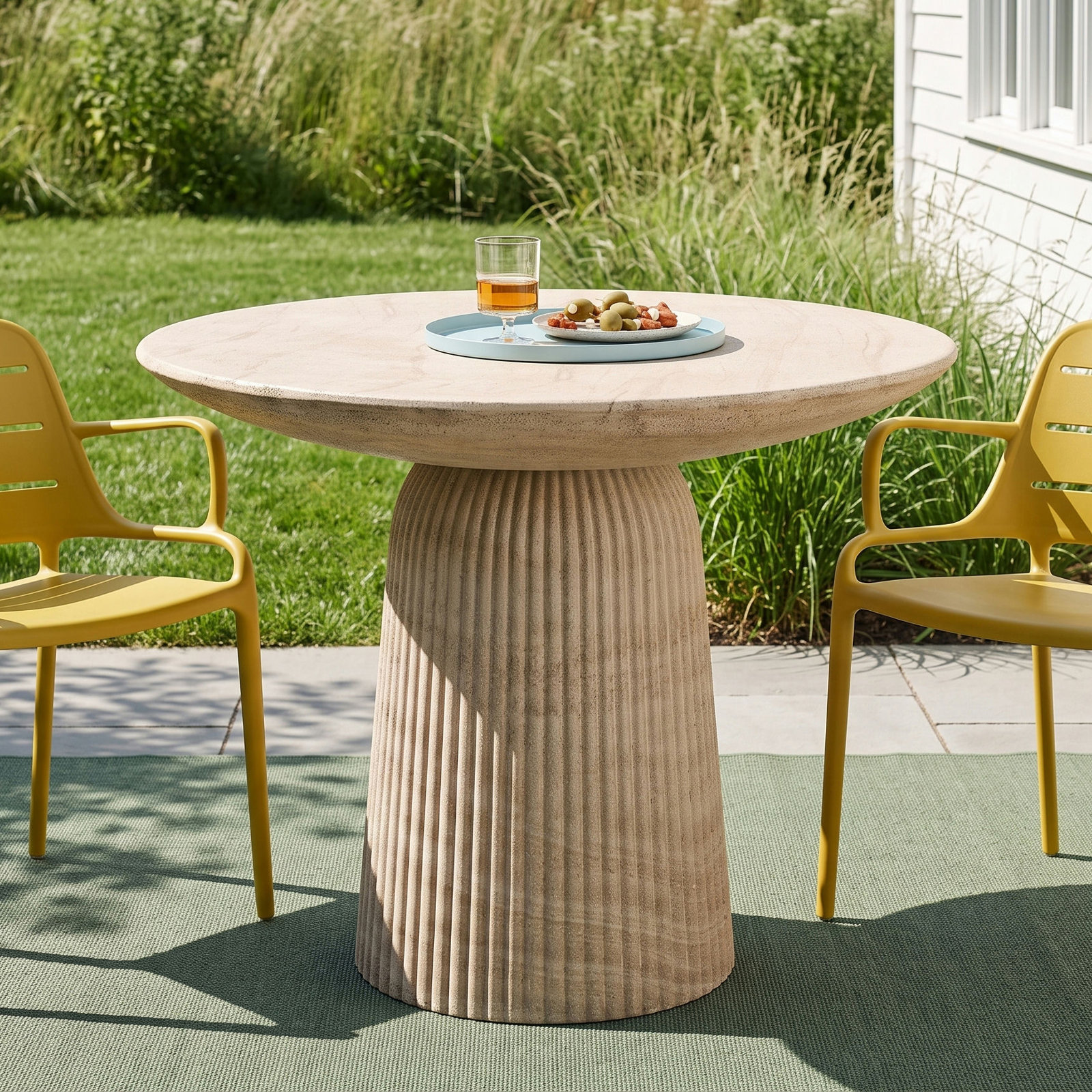 Tithi 35" Patio Bistro Table, Faux Travertine