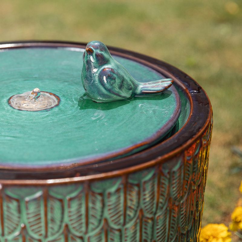 Jaici Weather Resistant Sculptural Fountain with Light, Turquoise