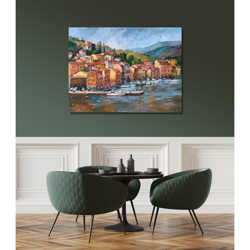 Italian Coastal Village - Artist Enhanced Canvas Print, 40" H x 60" W x 1.5" D, Unframed
