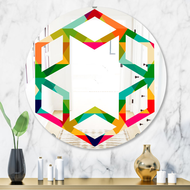 Miroir mural hexagonale, rétro et sans cadre à losanges, H 31,5 po x l po