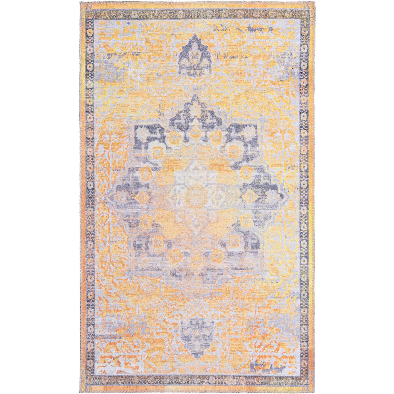 Tapis oriental bleu / jaune Hymel, Rectangle 3 pi 3 po x 5 pi 3 po