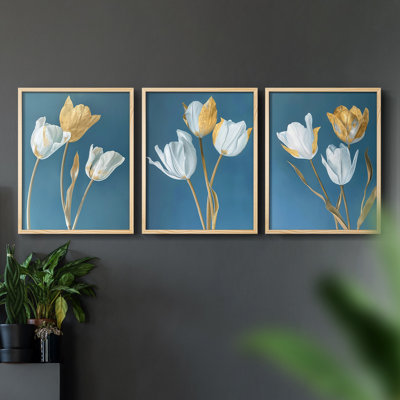 Floral Study  Series  XLIX  -Set Of 3 Framed Giclee Prints -Ready to Hang