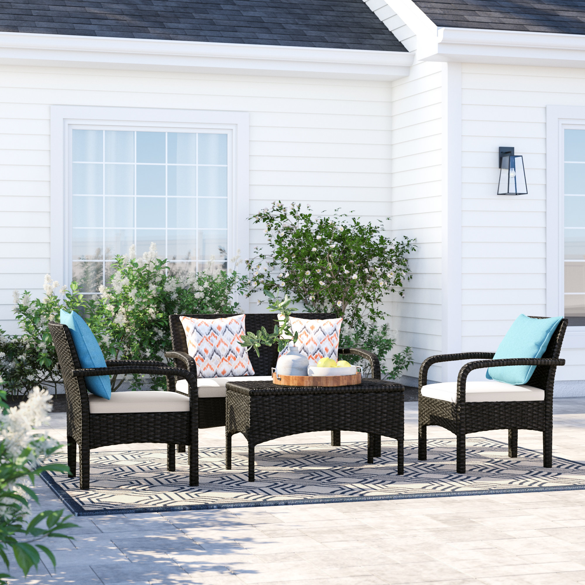 Mainstays 43 x 20 Black & Tan Palm Outdoor Dining Chair Cushion - Each