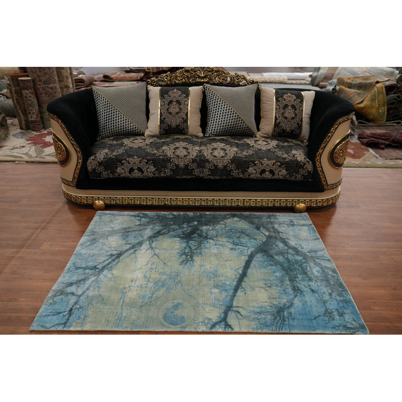 Tapis unique en coton 5 pi 9 po x 4 pi 0 po bleu marine et bleus