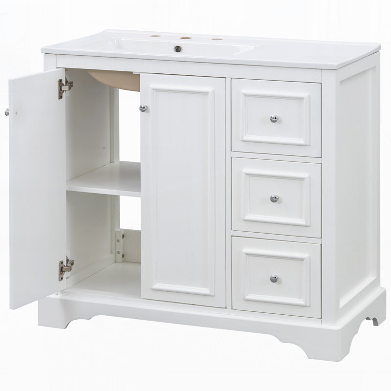 Meuble-lavabo 36 po avec lavabo en céramique, Blanc