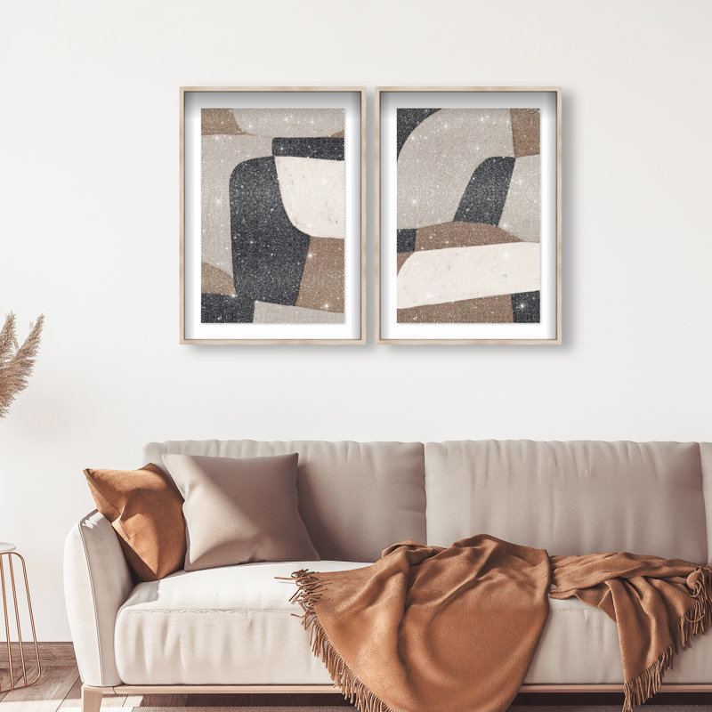 All The Way Set Shadowbox Abstract Print by Oliver Gal, Black Frame, 10 x 15, 31.5"H x 46.5"W, Natural Oak Shadowbox