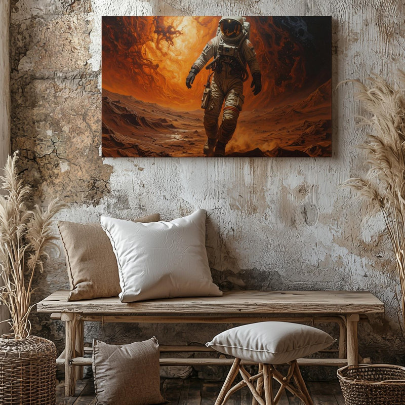 Art mural, toile astronaute sur une planète extraterrestre, H 9 po x l 12 po