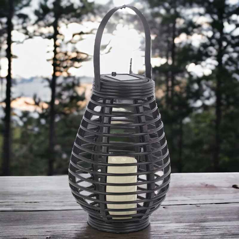 Warm White LED Solar Lantern Hanging Round/Cylindrical with Handle Garden Decor