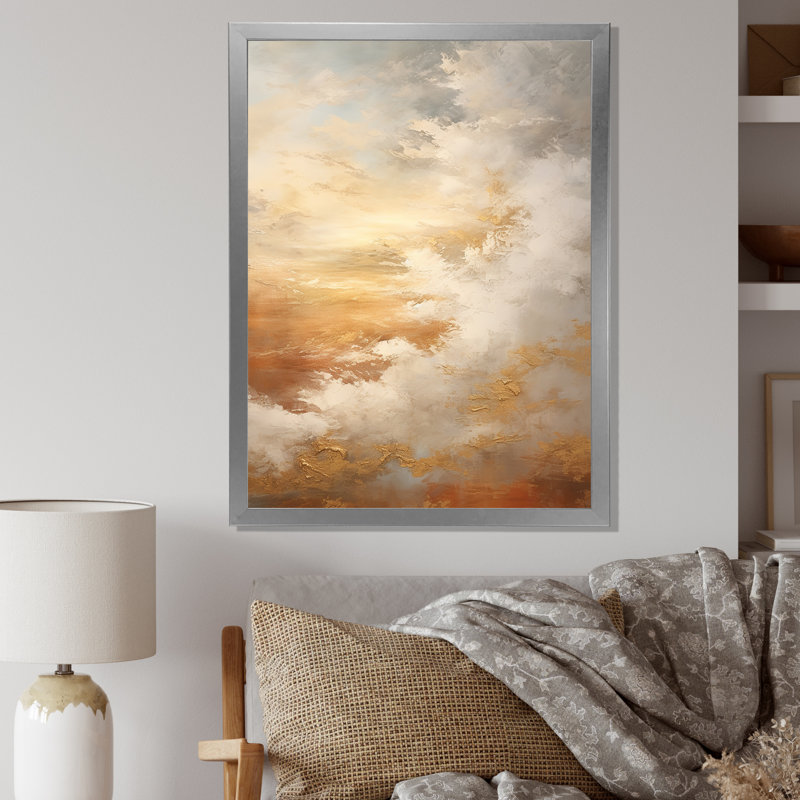 Nuage de minimalisme beige sur toile, Cadre photo argenté, H 40 po x l 30 po x P 1,5 po