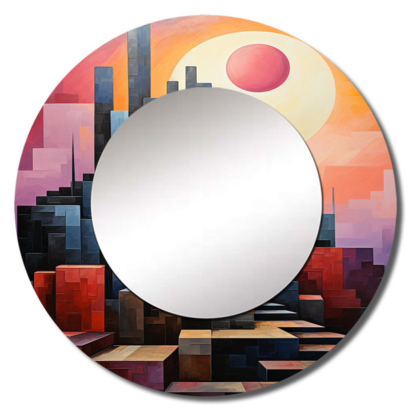 «Monuments Unveile Sunsets I» - Miroir rond à décor mural Monuments_MTMIR116204, 29 po x 29 po