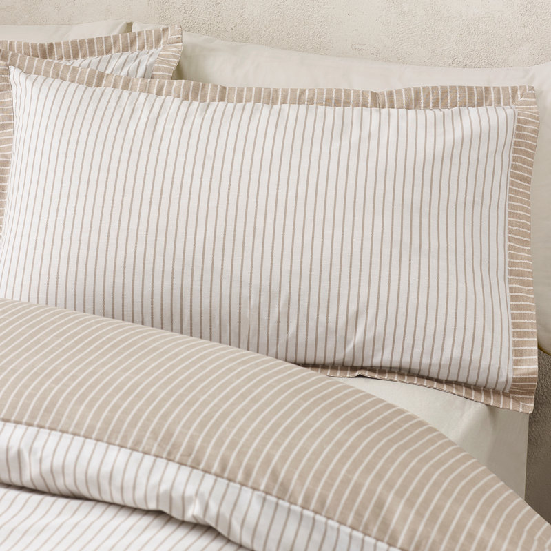 Oxford Pinstripe Reversible Duvet Cover Set, Double Duvet Cover + 2 Standard Pillowcases, Natural